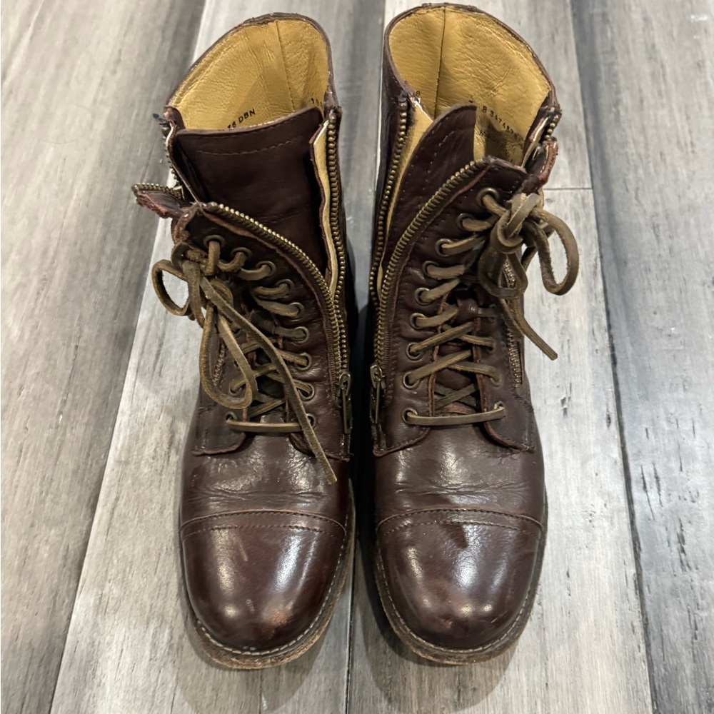 Frye Brown Leather Lace-Up Boots